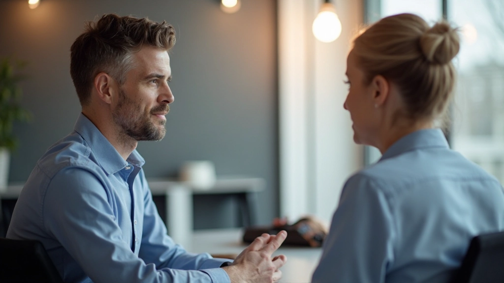 Leider voert belangrijk gesprek met teamlid, toont luistervaardigheden en zorg